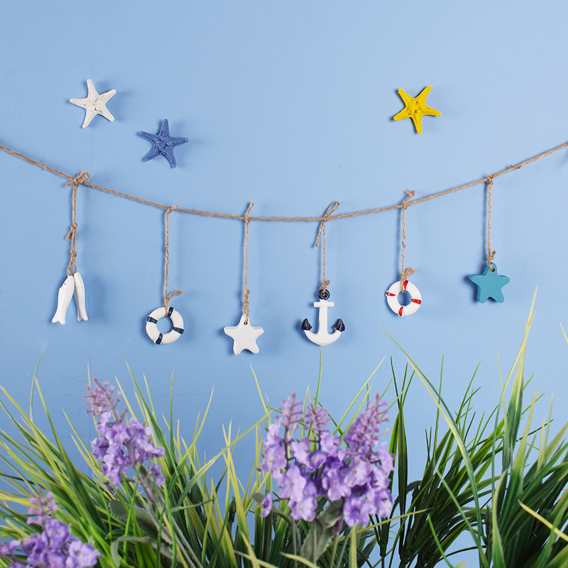 Ocean wind decoration kindergarten creative Mediterranean fish string life buoy anchor starfish fishing net decoration small pendant DIY