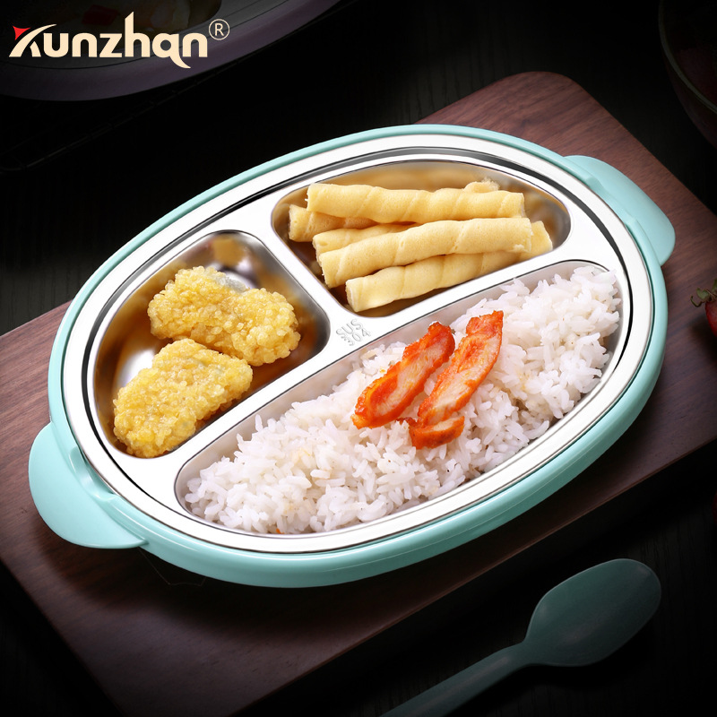Factory Direct Sales 304 Stainless Steel Kidsren's Lunch Box Separated Primary School Student Dinner Plate Anti-scalding Lunch Box Baby Compartment