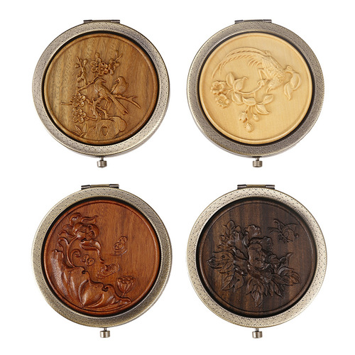 New vanity mirror green sandalwood portable vanity mirror exquisite round small mirror retro folding rosewood gift