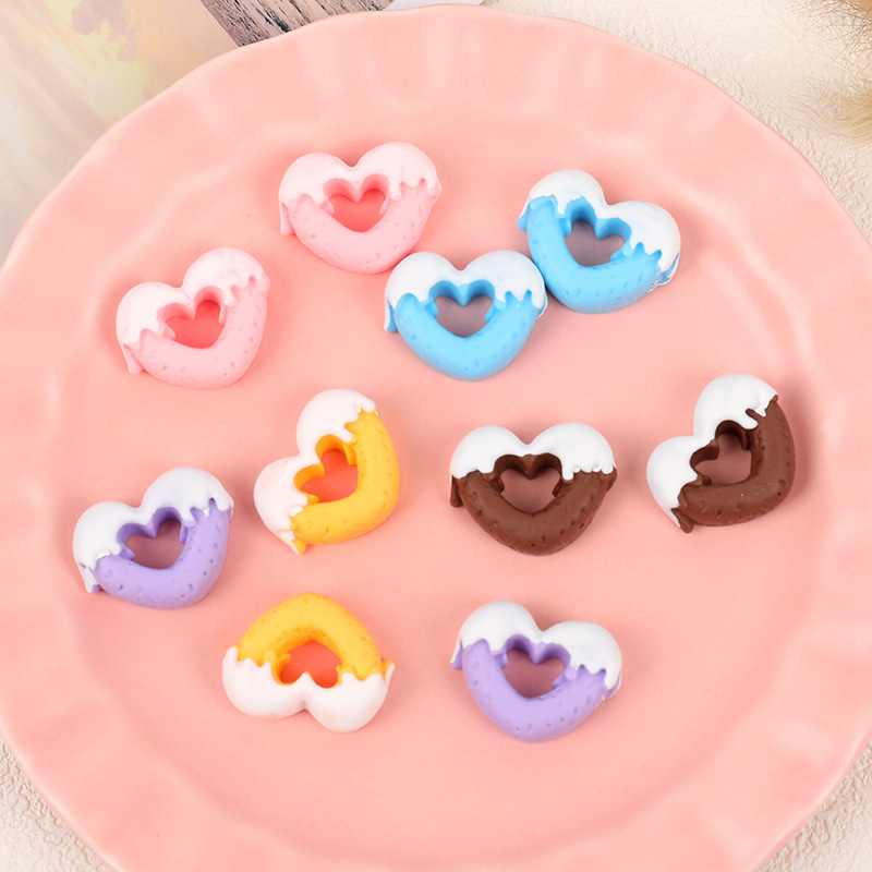 Cream Heart Donut DIY Homemade Mobile Phone Case Hairpin Refrigerator Magnet Pendant Resin Accessories Cartoon Style