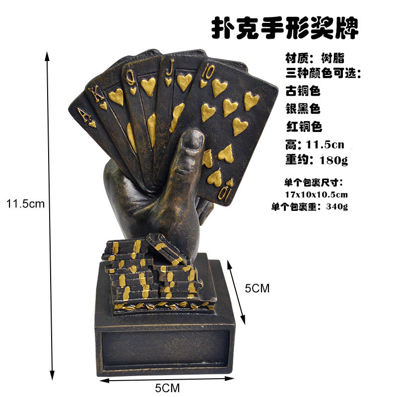 Texas poker medalla en forma de mano titular de la medalla de resina material trofeo regalo