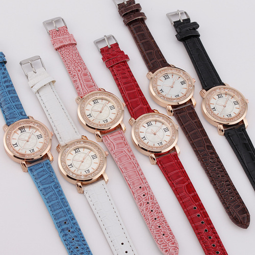 Foreign Trade Live Hot Selling Roman Pattern Flow Diamond Fashion Women's Watch Women's Watch Quartz Strap Women's Version