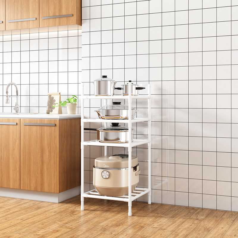 Estante de almacenamiento de cocina dormitorio estante de almacenamiento multifuncional hogar Baño lavabo piso multi-capa Punch-libre