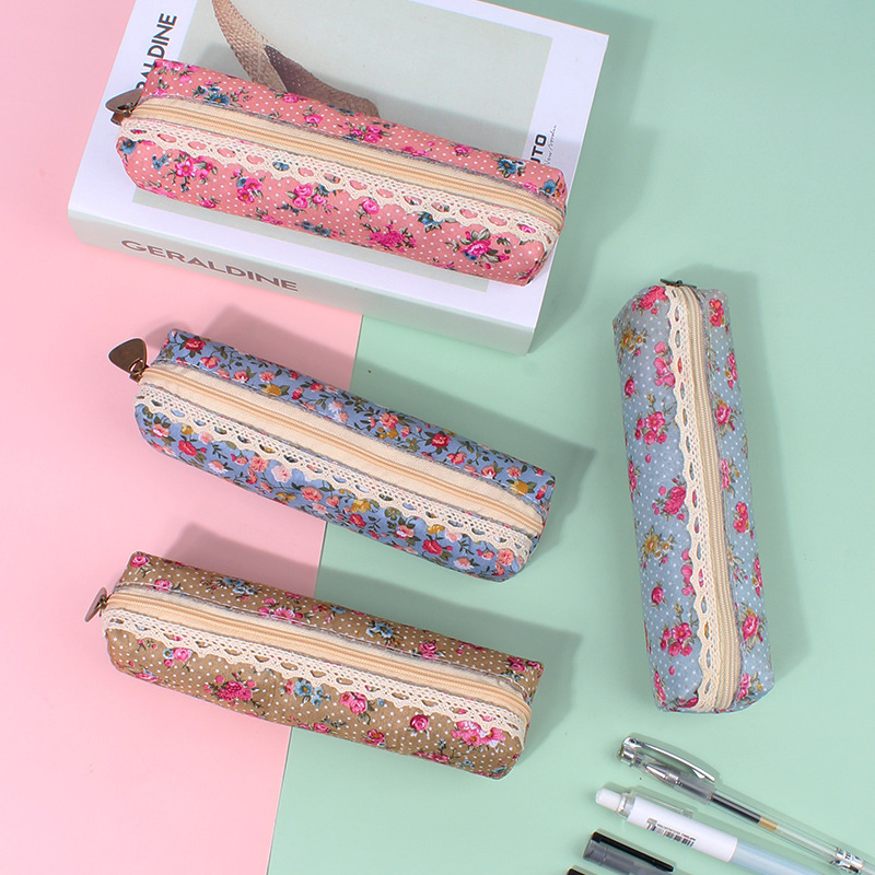 Mori estilo elegante caja de lápiz Corea del Sur papelería bolsa de lona vintage floral dot lápiz caso lápiz Bolsa De estudiante suministros