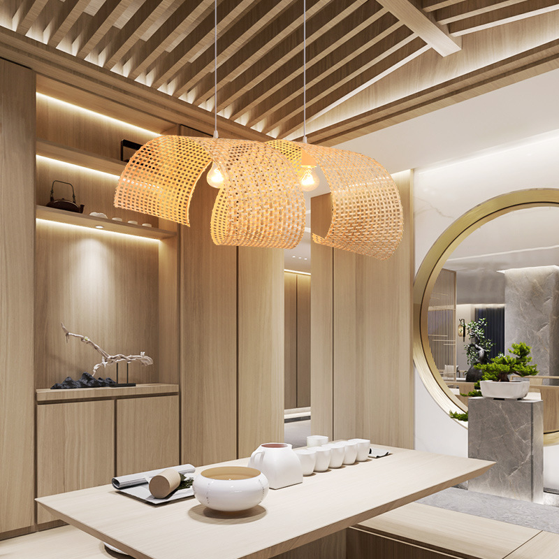 Lámpara de bambú de estilo chino lámpara de sala de té zen japonés B & B restaurante lámpara de bambú pastoral estilo retro lámpara de restaurante de olla caliente