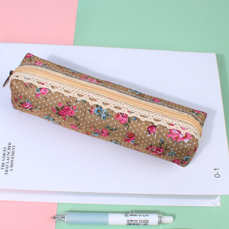Mori estilo elegante caja de lápiz Corea del Sur papelería bolsa de lona vintage floral dot lápiz caso lápiz Bolsa De estudiante suministros