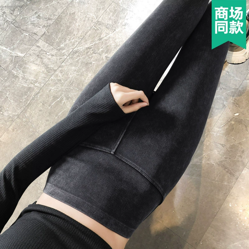 2021 Kaka на флисовой подкладке Джинсовые брюки Барби Осенне-зимняя верхняя одежда больших размеров Облегающие леггинсы с высокой талией для живота для женщин Весна и осень