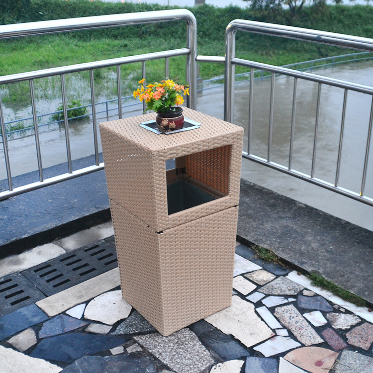 Outdoor courtyard garden rattan art dustbin Star hotel lobby Hotel environmental protection box with ashtray trash can Outdoor courtyard garden rattan art dustbin Star hotel lobby Hotel environmental protection box with ashtray trash can