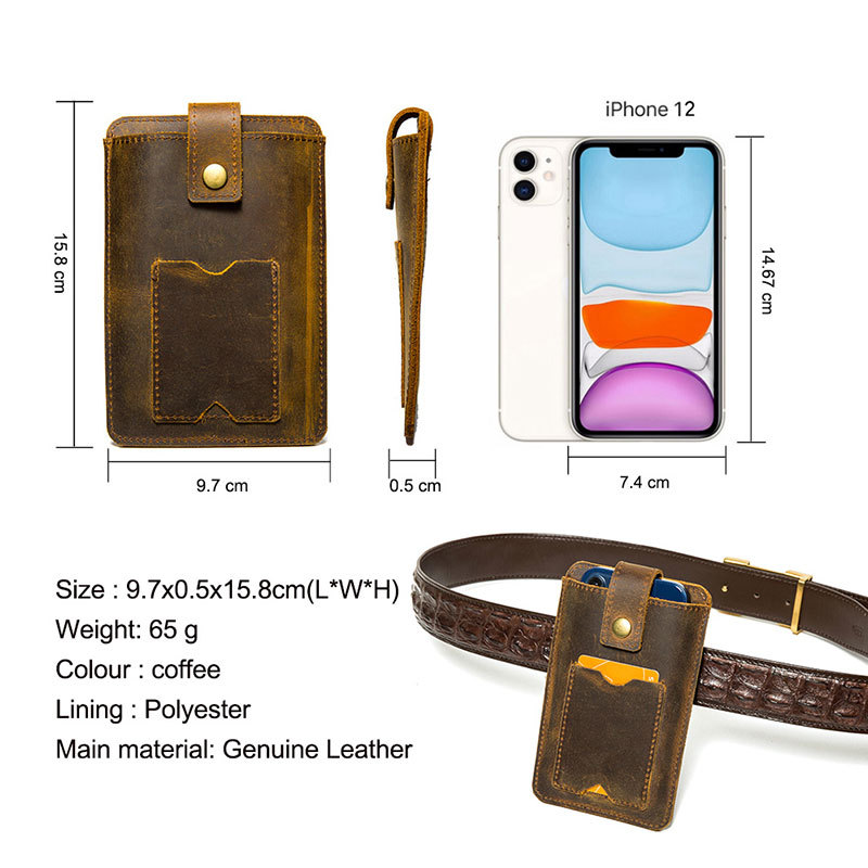 Capa protetora de couro Crazy Horse para iPhone 6.1, compatível com iPhone 13/14/15. Ideal para usar com cinto._voghion.com