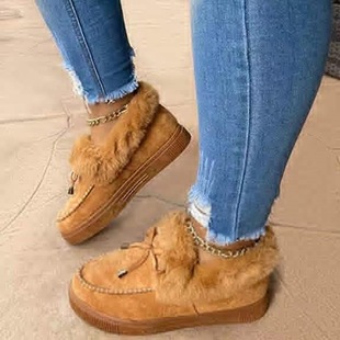 Polyurethane soles winter round head thick bottom velvet padded warm cotton shoes women's snow boots Bean shoes foreign trade large size