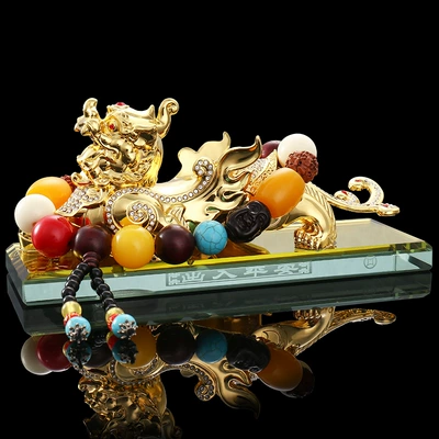 Car ornaments Large Pixiu Crystal Perfume - golden-lucky-pixiu-18-arhat-transfer-beads