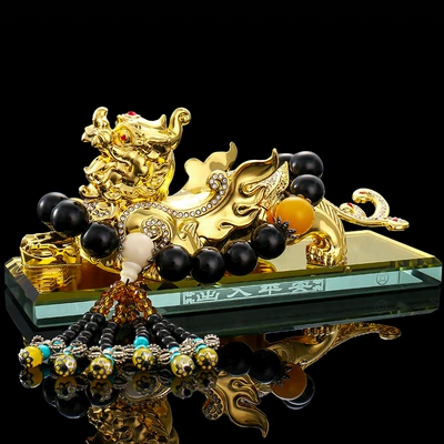 Decoration Interior Supplies, Car ornaments - golden-lucky-pixiu-black-transfer-beads