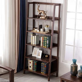 简约美式实木置物架 书房客厅开放式书架多功能储物木质多层柜