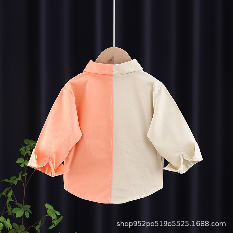 Camisa de los muchachos color a juego otoño nueva costura camisa de los niños bebé camisa a cuadros bebé estilo occidental manga larga ropa de moda