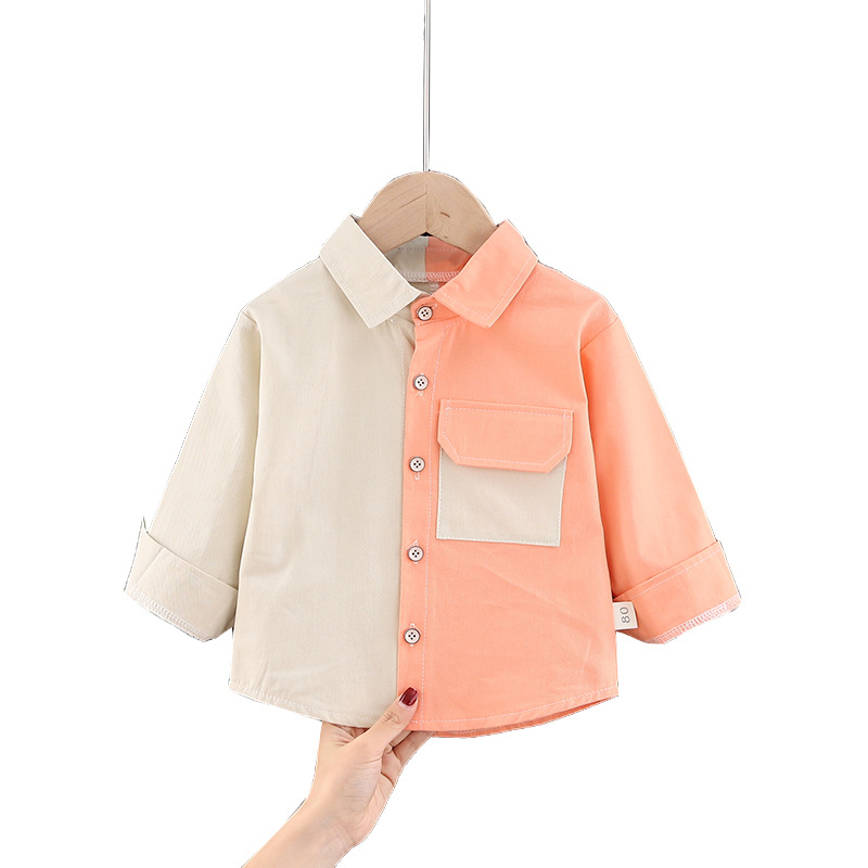 Camisa de los muchachos color a juego otoño nueva costura camisa de los niños bebé camisa a cuadros bebé estilo occidental manga larga ropa de moda