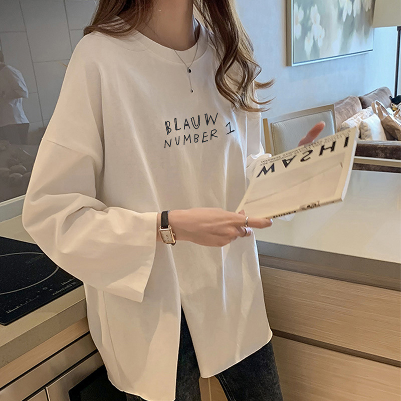 Ropa de mujer de talla grande 2024 nueva versión coreana de otoño diseño suelto con sentido de división camiseta de manga larga para mujer comercio exterior de longitud media