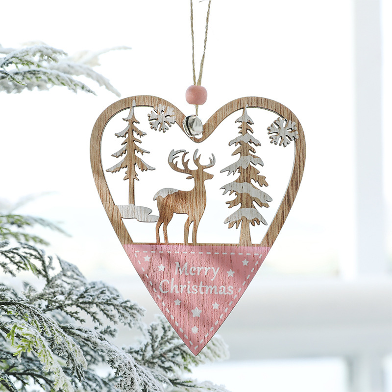 Transfronterizo nuevo árbol de Navidad colgante decoración suministros Rosa pintado de madera estrella de cinco puntas colgante amor Santa Claus