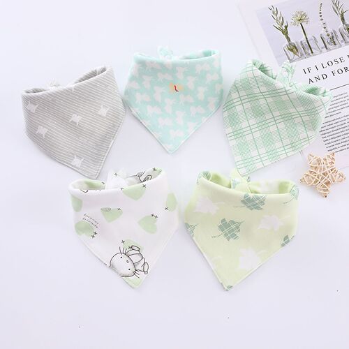 5 pack baby saliva towel baby triangle towel cotton double-layer snap waterproof children's bib pocket children's scarf