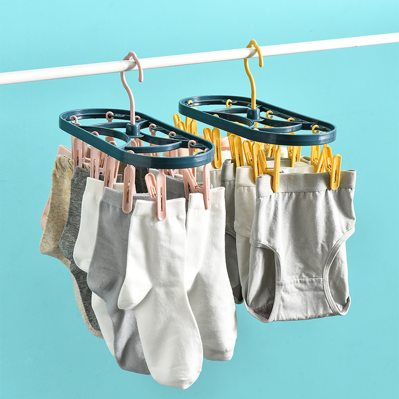 Plastic Drying Rack 12 Clip Windproof Multifunctional Dormitory Home Drying Underwear Underwear Drying Rack Student Socks Rack