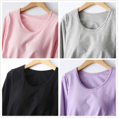 純綿のゆったりとした胸当て付き長袖秋衣秋冬家庭服女性用カップ一体式パジャマ