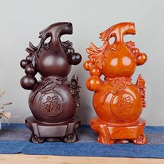 Large Black Ebony Carved Gourd Ornament, Solid Wood Sculpture—Five Blessings Bring Fortune, Creative Home Decor, Redwood Craftsmanship Gift