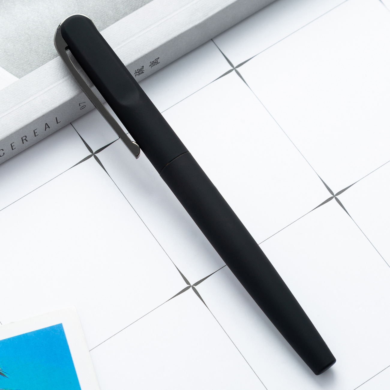 Adhesivo spray de metal negro firma pluma Oficina firma regalo pluma imprimible LOGO publicidad pluma de metal Fuente de la fábrica