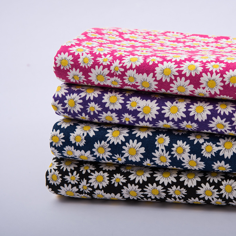 全棉帆布 菊花雏菊印花帆布面料 靠垫抱枕桌布箱包背包全棉布料