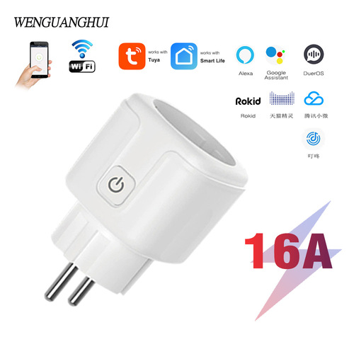Tuya wifi smart socket European plug 16A with power meter Alexa voice mobile phone remote control