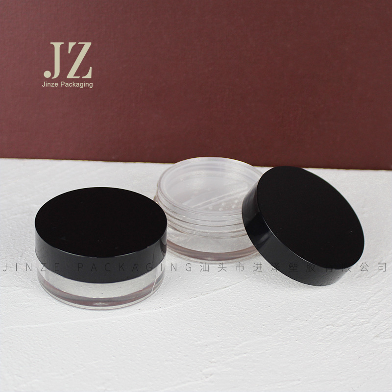 进泽 圆形透明旋转盖散粉盒 可做环保材质PET 带格网分装盒包材