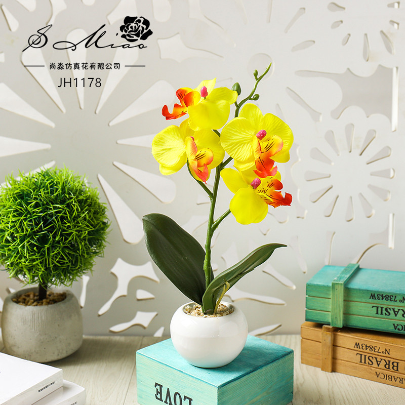 Flor artificial popular de cuatro cabezas Phalaenopsis mini bonsai artificial planta verde decoración creativa flor artificial Yiwu olla artificial image 12