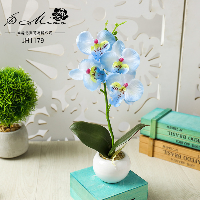 Flor artificial popular de cuatro cabezas Phalaenopsis mini bonsai artificial planta verde decoración creativa flor artificial Yiwu olla artificial image 13