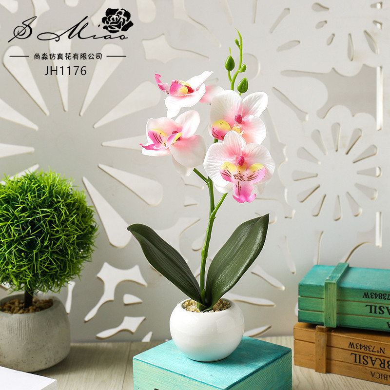 Flor artificial popular de cuatro cabezas Phalaenopsis mini bonsai artificial planta verde decoración creativa flor artificial Yiwu olla artificial image 10