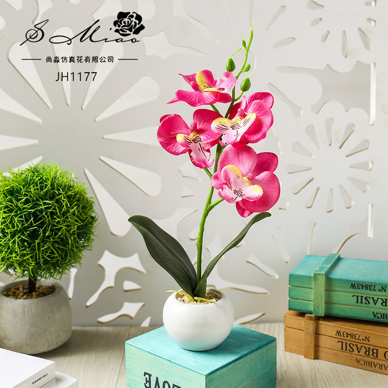 Flor artificial popular de cuatro cabezas Phalaenopsis mini bonsai artificial planta verde decoración creativa flor artificial Yiwu olla artificial image 11