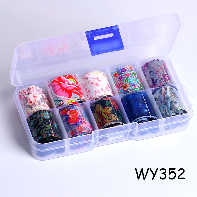 Arte de uñas flor cielo estrellado traje de papel Aurora láser cielo estrellado papel 10 colores encaje en caja etiqueta engomada de la transferencia