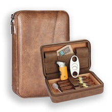 雪茄盒便携盒打火机雪茄剪套装雪松木皮质雪茄保湿盒雪茄收纳包