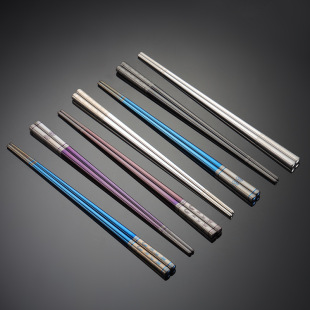 En 304 Stainless Steel Chinese Titanium Plated Chopsticks Gift Boxed Fortune Chopsticks Laser Non-slip All-square Company Gift Joe