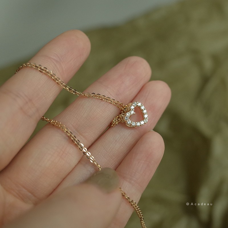 Peach heart S925 sterling silver plated 14K gold love full diamond heart-shaped exquisite simple all-match clavicle necklace pendant women