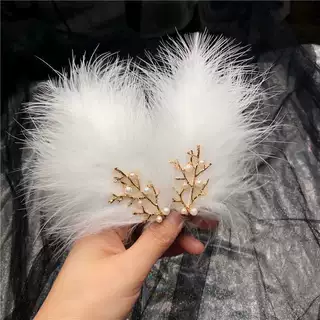iu同款羽毛发夹女孩刘海边夹白色发卡头饰不伤发珍珠碎发发根百搭