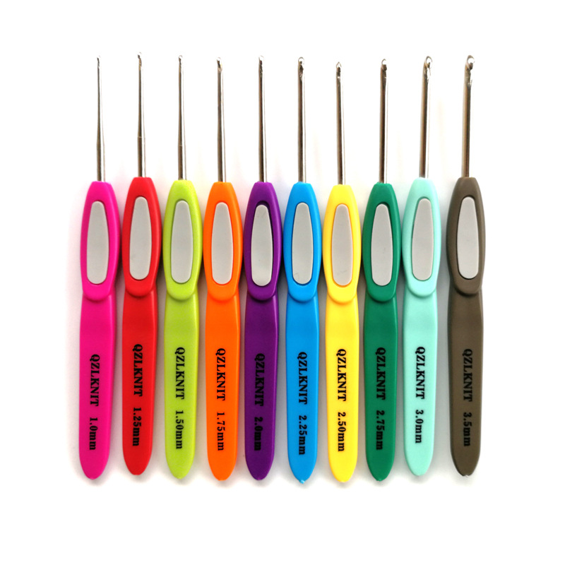 Herramienta de tejer suéter aguja de color plástico antideslizante mango fino encaje crochet conjunto de 10 bolsas