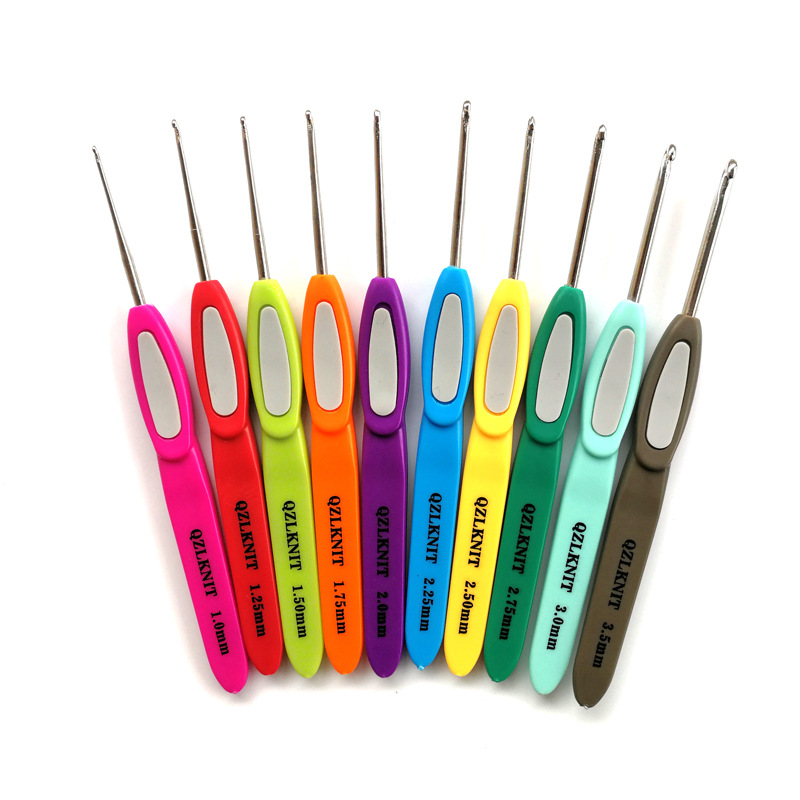 Herramienta de tejer suéter aguja de color plástico antideslizante mango fino encaje crochet conjunto de 10 bolsas