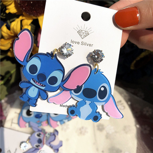 New Fashion Acrylic Stitch Star Wars Cute 925 Silver Earrings for Girls