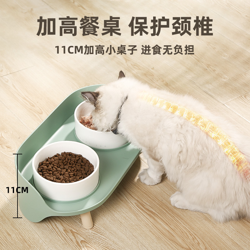 Cat Bowl tazón para perros mascota de cerámica tazón de medio mes protección cervical tazón doble tazón de comida para perros tazón de agua tazón de comida antidetonante