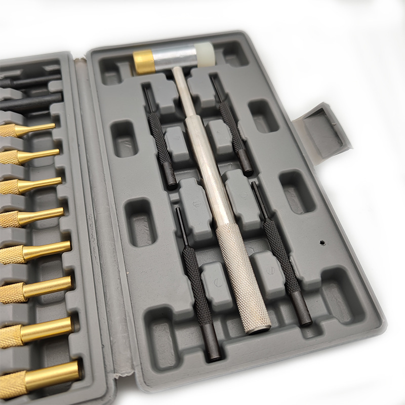 Juego de punzones cilíndricos de 15 piezas con caja plástica, ideal para joyería y mantenimiento de armas