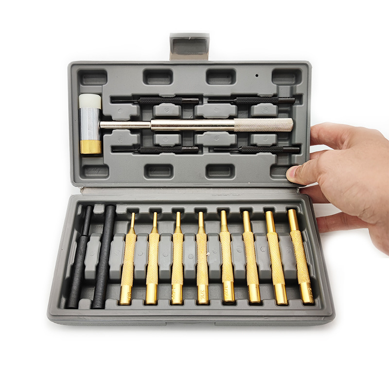 Juego de punzones cilíndricos de 15 piezas con caja plástica, ideal para joyería y mantenimiento de armas