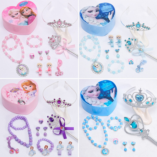 Children's Crown Magic Wand Girl Headpiece Princess Necklace Set Earrings Bracelet Holiday Performance Birthday Gift