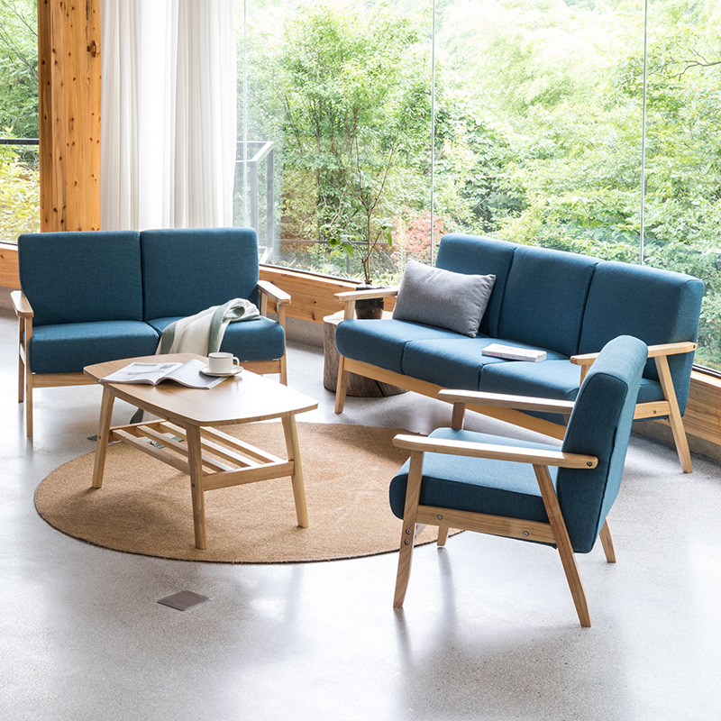 Wooden Sofa Small Apartment Living Room Simple Two-person Sitting Rental Room Single Chair Internet Celebrity Special Japanese Simple Double