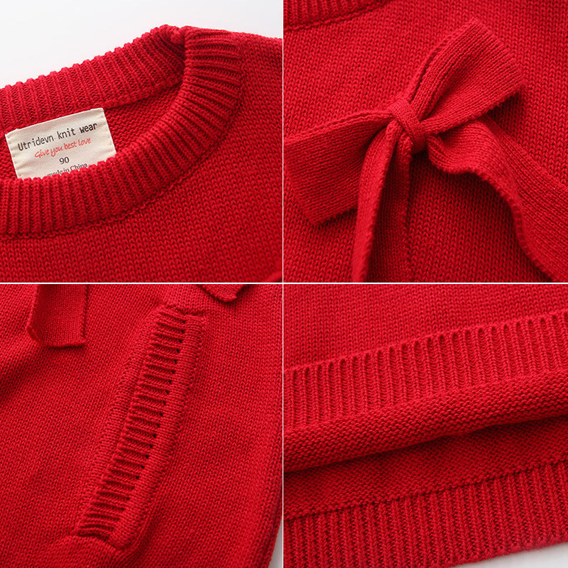 Chal de ropa infantil de otoño e invierno europeo y americano 2020 para niños capa de punto rojo para niños arco suéter de niña capa superior