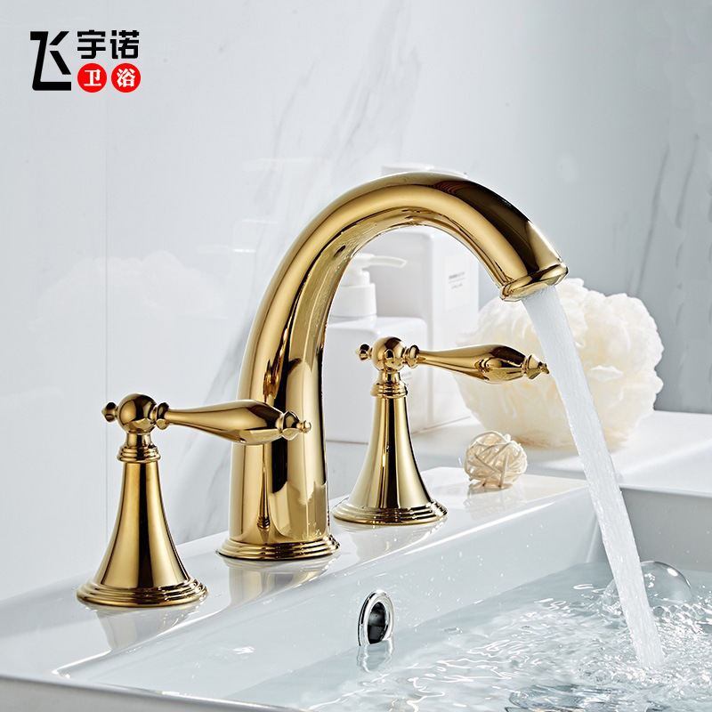 Bathroom Double Handle Split Faucet Three-Piece Set Bathroom European Brass Three-Hole Basin Hot and Cold Faucet Splash-Proof