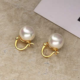 s925纯银珍珠耳扣女韩版个性复古贝珠耳圈网红设计感银耳环8291L