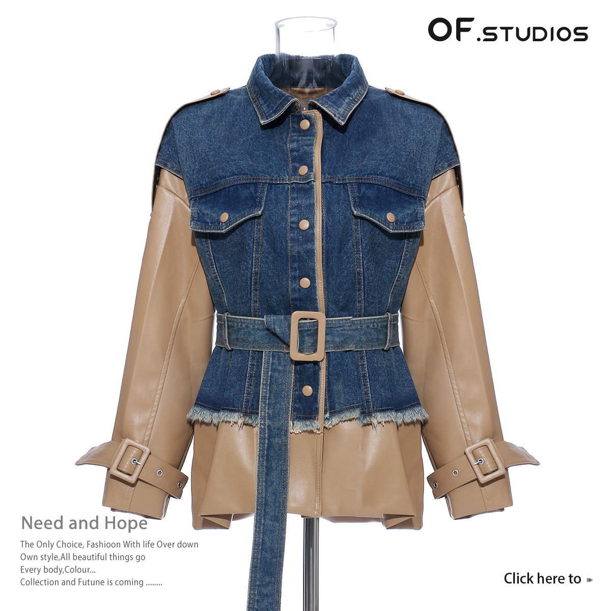 2023 personality stitching wash Denim stitching leather coat jacket coat windbreaker leather coat 1236